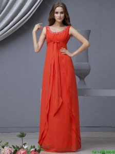 Elegant Scoop Beading Red Prom Dress in Chiffon for 2016