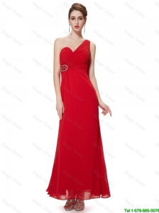 Junior Empire One Shoulder Red Prom Dresses with Beading