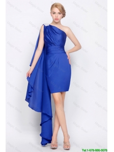 Column One Shoulder Beaded Prom Gowns in Royal Blue