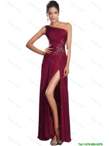 Junior High Slit Prom Gowns with Beading and Ruching