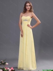 Junior Made Yellow Long Prom Dresses with Beading for 2016