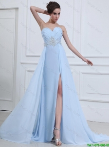 Popular Sweetheart Appliques and Beading Prom Dresses in Light Blue