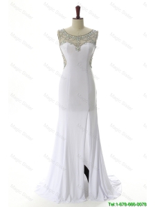 Pretty New Style 2016 Empire White Prom Dresses with Beading and High Slit