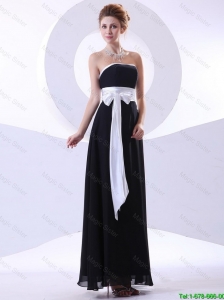 2016 Elegant Strapless Black Prom Dresses with Belt and Bowknot