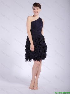 2016 Simple Short One Shoulder Ruffles Prom Dresses