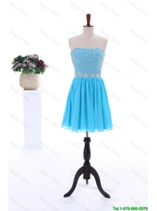 Cheap 2016 Summer Short Strapless Prom Dresses with Beading in Baby Blue
