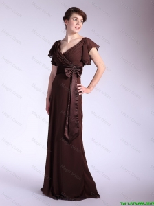 Elegant Belt and Bowknot Brown Prom Dresses with Brush Train