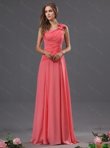 Modest Popular One Shoulder Watermelon Prom Dresses with Ruching
