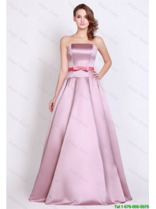 Modest Strapless Brush Train Prom Dresses with Bowknot