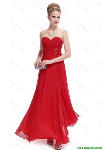 Modest Sweetheart Ruched Red Prom Dresses with Appliques
