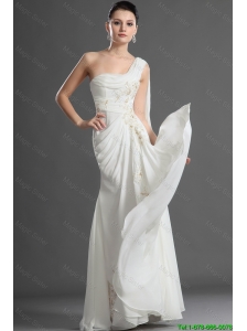 New Arrival One Shoulder Appliques White Prom Dress with Watteau Train for 2016