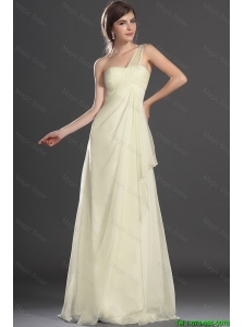 New Style Champagne Brush Train Prom Dresses with One Shoulder