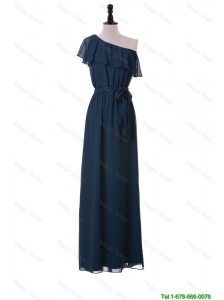 Perfect Exclusive One Shoulder Sashes and Ruffles Prom Dresses in Navy Blue