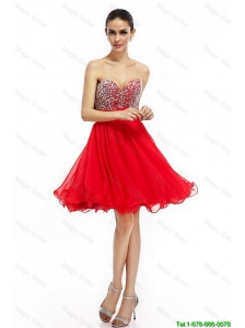 Popular A Line Sweetheart Beaded Prom Dresses in Red