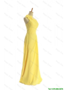 Pretty Classical One Shoulder Long Yellow Prom Dresses with Bowknot
