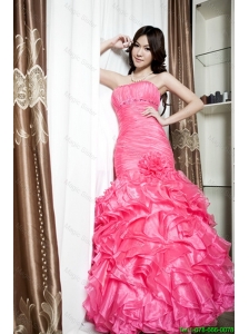 Affordable Beading and Ruffles Mermaid Prom Dresses in Coral Red