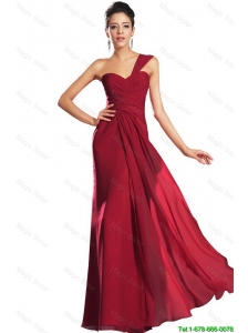 Discount One Shoulder Ruched Prom Dresses in Wine Red