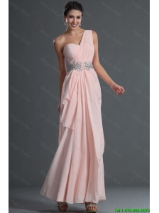 Modest Empire One Shoulder Prom Dresses with Ankle Length