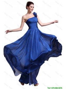 Perfect Royal Blue One Shoulder Prom Dresses with Appliques and Ruching