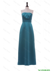 Pretty Classical Strapless Ruching and Bowknot Long Prom Dress in Teal
