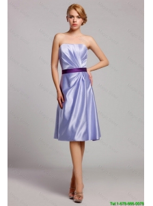 Classical Empire Strapless Short Prom Dresses with Belt in Lavender