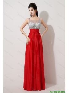 Fashionable Side Zipper Red Prom Dresses with Scoop