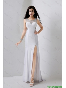 New Arrivals Beaded Brush Train Prom Dresses with High Slit