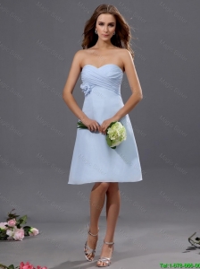 New Arrivals Ruching and Hand Made Flower Short Prom Dress in Light Blue