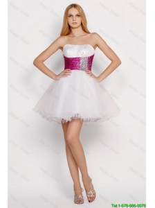 New Arrivals White Princess Short Prom Dresses with Beading and Belt