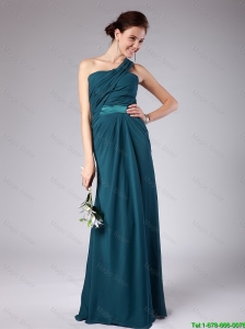 Popular One Shoulder Floor Length Prom Dresses with Ruching
