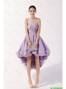 2016 New Arrivals Strapless High Low Lavender Prom Dresses with Beading