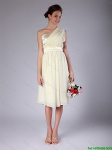 New Arrivals Knee Length One Shoulder Prom Gowns in Light Yellow