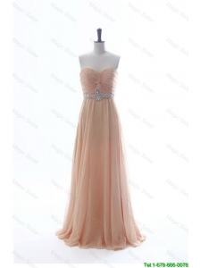 Pretty Most Popular Beading Long Prom Dresses in Peach for 2016 Summ