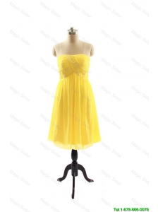 Cheap New Style Yellow Short Prom Dresses with Ruching for 2016