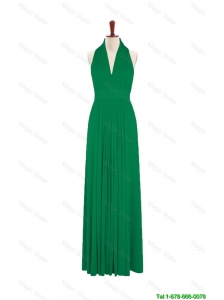 Pretty Exquisite 2016 Summer Halter Top Green Long Prom Dresses with Pleats