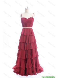 Beautiful Exclusive Brush Train Belt and Ruffled Layers Prom Dresses in Wine Red