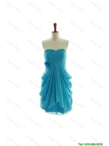 Cheap Exclusive Hand Made Flowers Short Prom Dresses in Aqua Blue