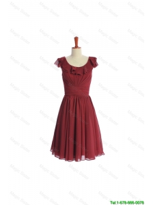 Cheap Inexpensive Wine Red Short Prom Dress with Ruffled Layers and Belt