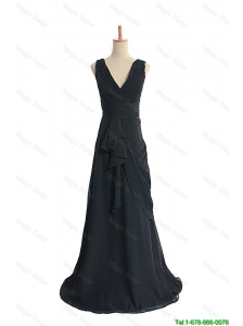 Pretty Custom Made 2016 Ruching Black Prom Dresses with Sweep Train
