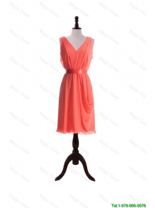 Perfect Gorgeous Empire V Neck Prom Dresses with Sashes in Watermelon