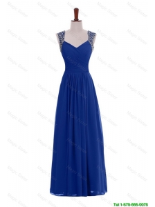 Pretty Custom Made Empire Straps Beaded Prom Dresses in Blue for 2016