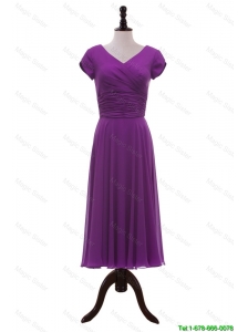 Pretty Most Popular V Neck Pleats Prom Dresses in Eggplant Purple