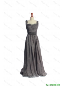 Cheap New Style Belt and Lace Grey Long Prom Dresses in Organza