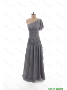 Perfect 2016 Winter Column Asymmetrical Prom Dresses with Beading in Grey