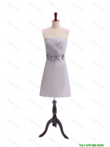 Perfect Customize Beading and Hand Made Flowers Short Prom Dress in Grey