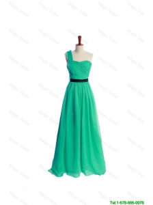 Pretty Discount Ruching and Belt One Shoulder Green Long Prom Dress
