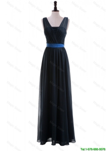 Beautiful Custom Made Empire Straps Prom Dresses with Ribbons in Navy Blue