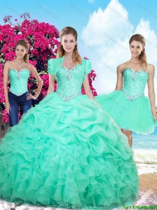 2016 Spring Perfect Summer Ruffles and Beaded Detachable Sweet 16 Dresses in Apple Green