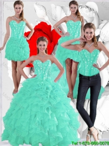 2016 Spring Winter Pretty Ruffles and Beaded Quinceanera Dresses in Apple Green