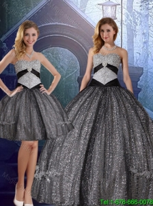 Discount Sweetheart Floor Length Sequined Detachable Quinceanera Dresses with Appliques